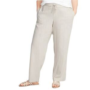 NWOT OLD NAVY Pants XL Wide Leg Linen Blend Pull On Elastic Waist Beige Pocket